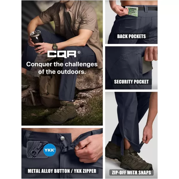 CQR Mens Convertible Cargo Tactical Pants Water Resistant Outdoor Hiking Pants Zip Off Lightweight Stretch Work PantsConvertible Cargo W Belt Navy