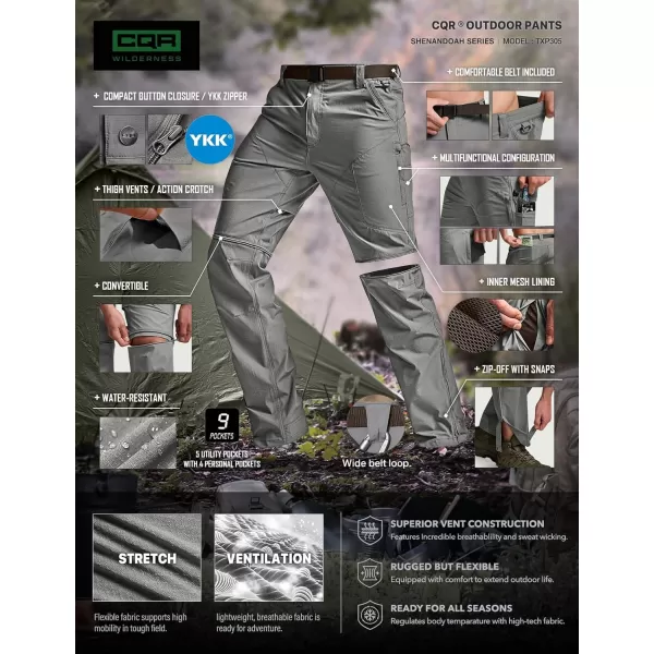 CQR Mens Convertible Cargo Tactical Pants Water Resistant Outdoor Hiking Pants Zip Off Lightweight Stretch Work PantsConvertible Cargo W Belt Sage