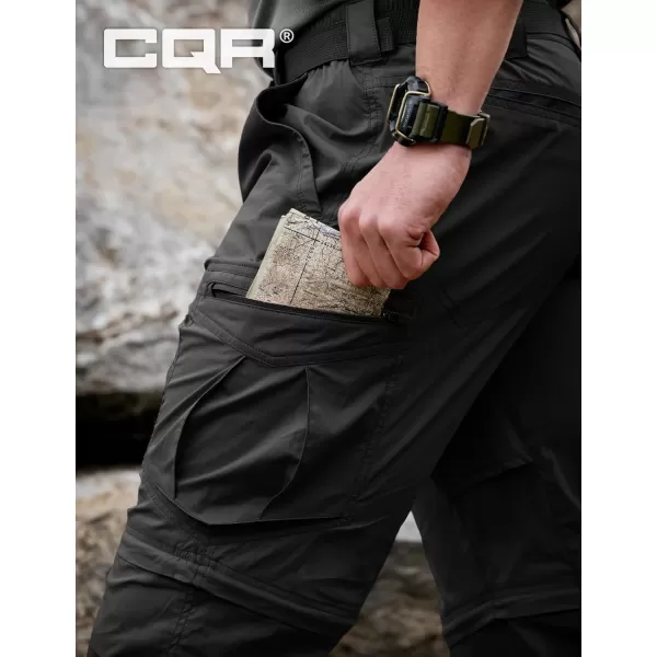 CQR Mens Convertible Cargo Tactical Pants Water Resistant Outdoor Hiking Pants Zip Off Lightweight Stretch Work PantsRunyon Cargo With Belt Black