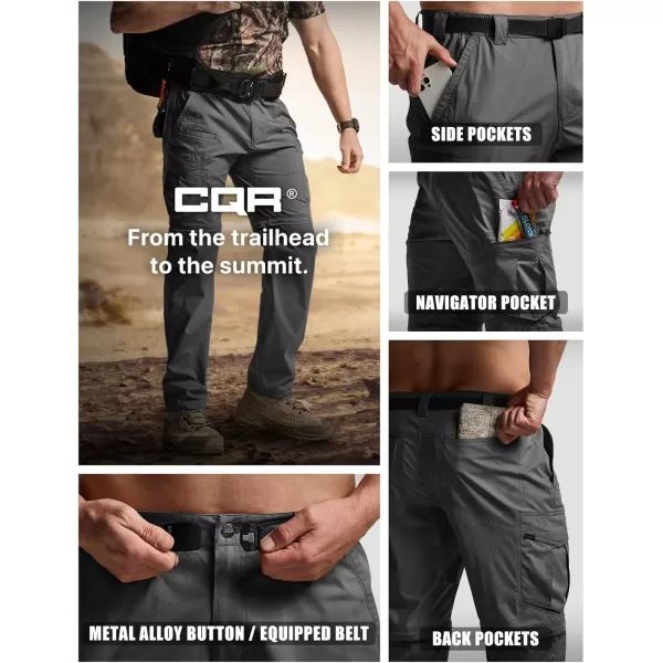 CQR Mens Convertible Cargo Tactical Pants Water Resistant Outdoor Hiking Pants Zip Off Lightweight Stretch Work PantsRunyon Cargo With Belt Charcoal