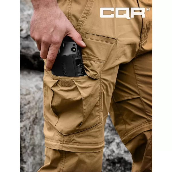 CQR Mens Convertible Cargo Tactical Pants Water Resistant Outdoor Hiking Pants Zip Off Lightweight Stretch Work PantsRunyon Cargo With Belt Cougar