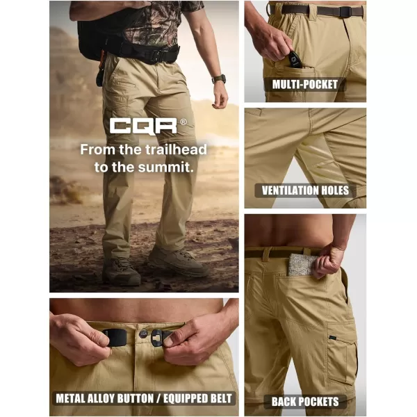 CQR Mens Convertible Cargo Tactical Pants Water Resistant Outdoor Hiking Pants Zip Off Lightweight Stretch Work PantsRunyon Cargo With Belt Dune Khaki