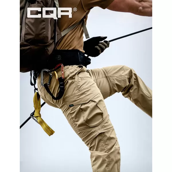 CQR Mens Convertible Cargo Tactical Pants Water Resistant Outdoor Hiking Pants Zip Off Lightweight Stretch Work PantsRunyon Cargo With Belt Dune Khaki