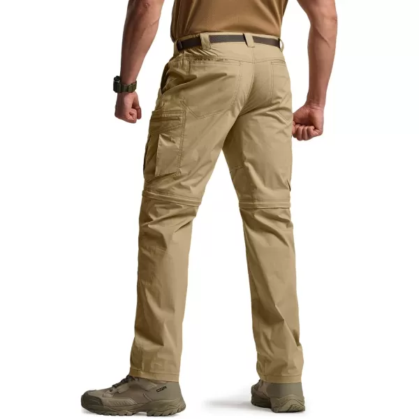 CQR Mens Convertible Cargo Tactical Pants Water Resistant Outdoor Hiking Pants Zip Off Lightweight Stretch Work PantsRunyon Cargo With Belt Dune Khaki