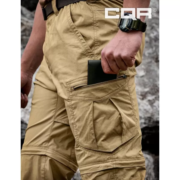 CQR Mens Convertible Cargo Tactical Pants Water Resistant Outdoor Hiking Pants Zip Off Lightweight Stretch Work PantsRunyon Cargo With Belt Dune Khaki