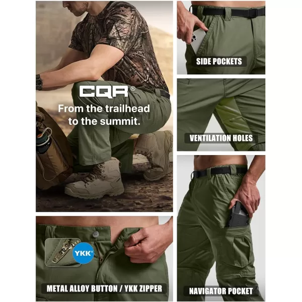 CQR Mens Convertible Cargo Tactical Pants Water Resistant Outdoor Hiking Pants Zip Off Lightweight Stretch Work PantsRunyon Cargo With Belt Green Kelp