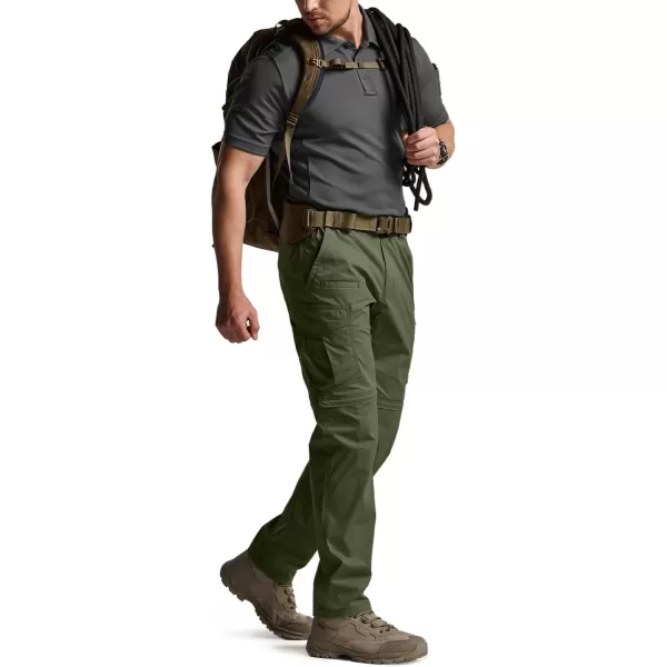 CQR Mens Convertible Cargo Tactical Pants Water Resistant Outdoor Hiking Pants Zip Off Lightweight Stretch Work PantsRunyon Cargo With Belt Green Kelp