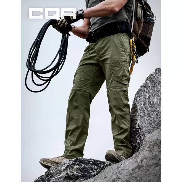 CQR Mens Convertible Cargo Tactical Pants Water Resistant Outdoor Hiking Pants Zip Off Lightweight Stretch Work PantsRunyon Cargo With Belt Green Kelp