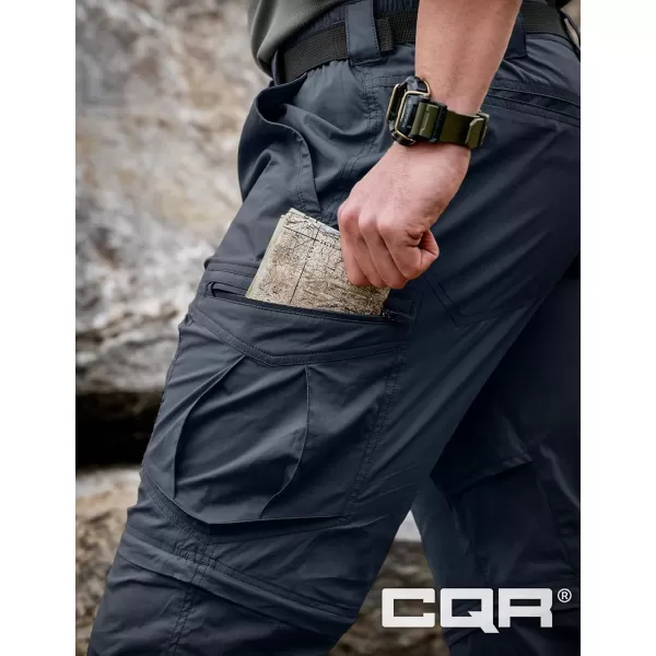 CQR Mens Convertible Cargo Tactical Pants Water Resistant Outdoor Hiking Pants Zip Off Lightweight Stretch Work PantsRunyon Cargo With Belt Navy