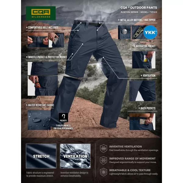 CQR Mens Convertible Cargo Tactical Pants Water Resistant Outdoor Hiking Pants Zip Off Lightweight Stretch Work PantsRunyon Cargo With Belt Navy