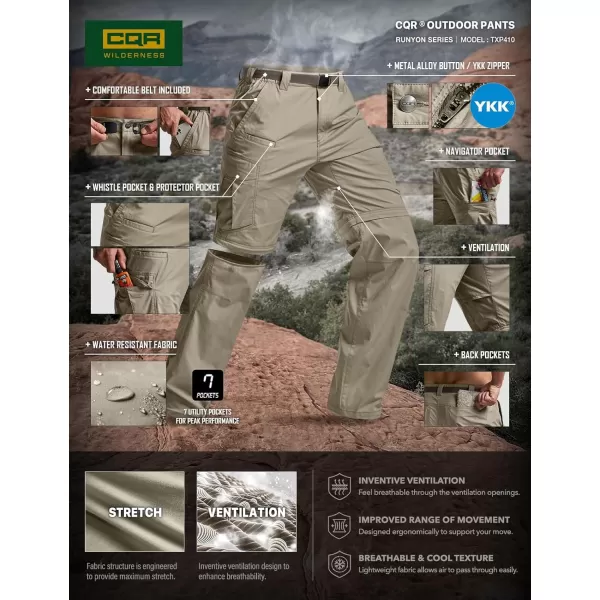 CQR Mens Convertible Cargo Tactical Pants Water Resistant Outdoor Hiking Pants Zip Off Lightweight Stretch Work PantsRunyon Cargo With Belt Sandstorm