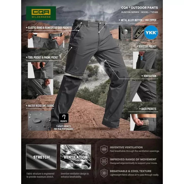 CQR Mens Convertible Cargo Tactical Pants Water Resistant Outdoor Hiking Pants Zip Off Lightweight Stretch Work PantsRunyon Charcoal