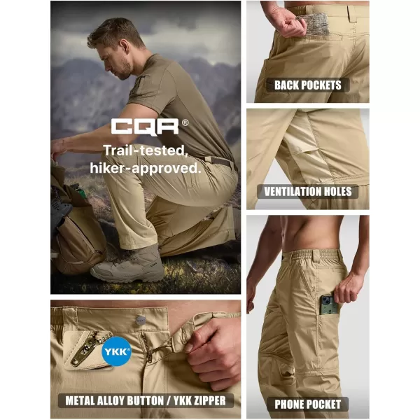 CQR Mens Convertible Cargo Tactical Pants Water Resistant Outdoor Hiking Pants Zip Off Lightweight Stretch Work PantsRunyon Dune Khaki