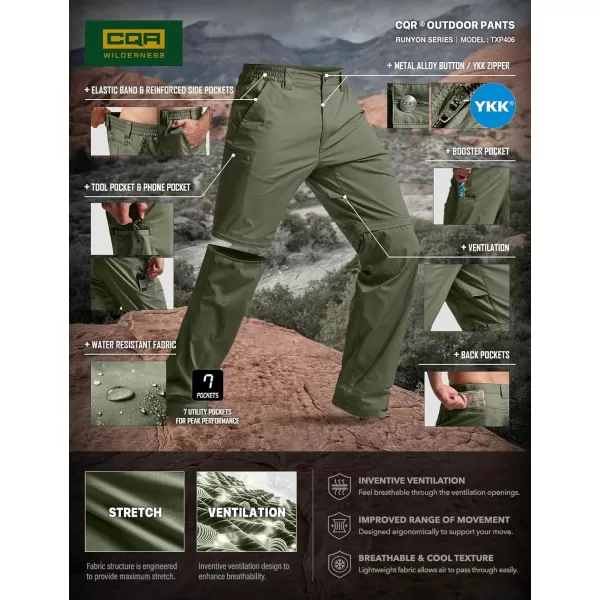 CQR Mens Convertible Cargo Tactical Pants Water Resistant Outdoor Hiking Pants Zip Off Lightweight Stretch Work PantsRunyon Green Kelp