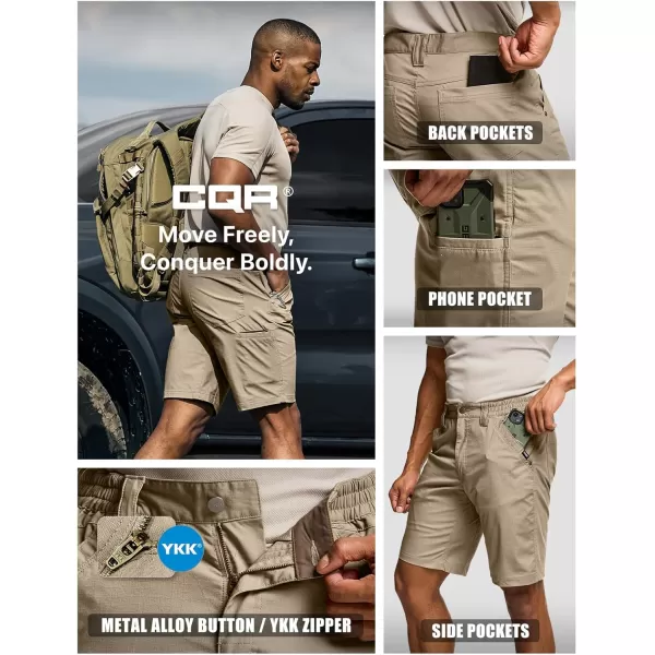 CQR Mens Flex Casual Cargo Shorts Lightweight Water Resistant Golf Shorts Stretch Tactical Work Shorts with MultiPocketNegotiator Alamo Khaki