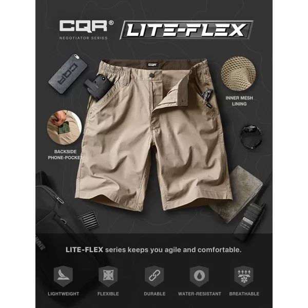 CQR Mens Flex Casual Cargo Shorts Lightweight Water Resistant Golf Shorts Stretch Tactical Work Shorts with MultiPocketNegotiator Alamo Khaki