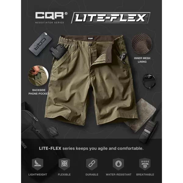 CQR Mens Flex Casual Cargo Shorts Lightweight Water Resistant Golf Shorts Stretch Tactical Work Shorts with MultiPocketNegotiator Soil Green