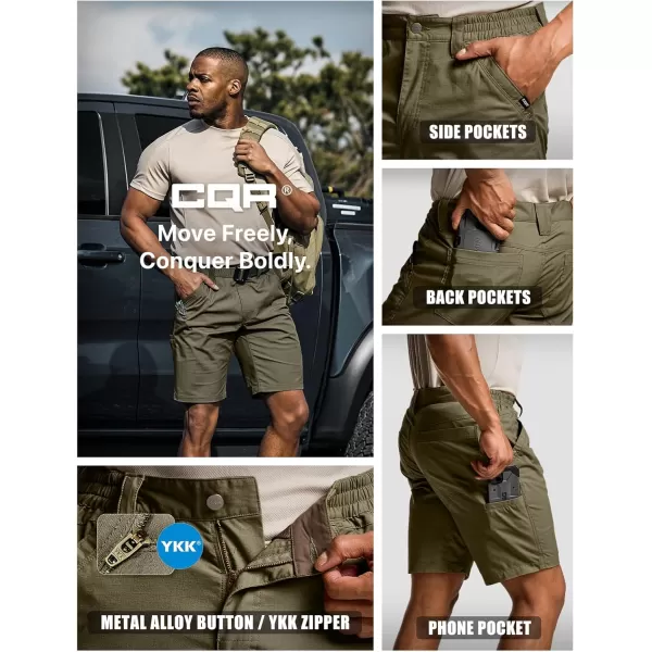 CQR Mens Flex Casual Cargo Shorts Lightweight Water Resistant Golf Shorts Stretch Tactical Work Shorts with MultiPocketNegotiator Soil Green