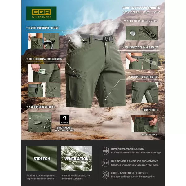 CQR Mens Flex Casual Cargo Shorts Lightweight Water Resistant Golf Shorts Stretch Tactical Work Shorts with MultiPocketRocky Short Pants Lichen