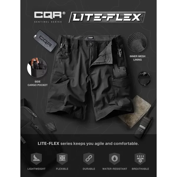 CQR Mens Flex Casual Cargo Shorts Lightweight Water Resistant Golf Shorts Stretch Tactical Work Shorts with MultiPocketSentinel Black