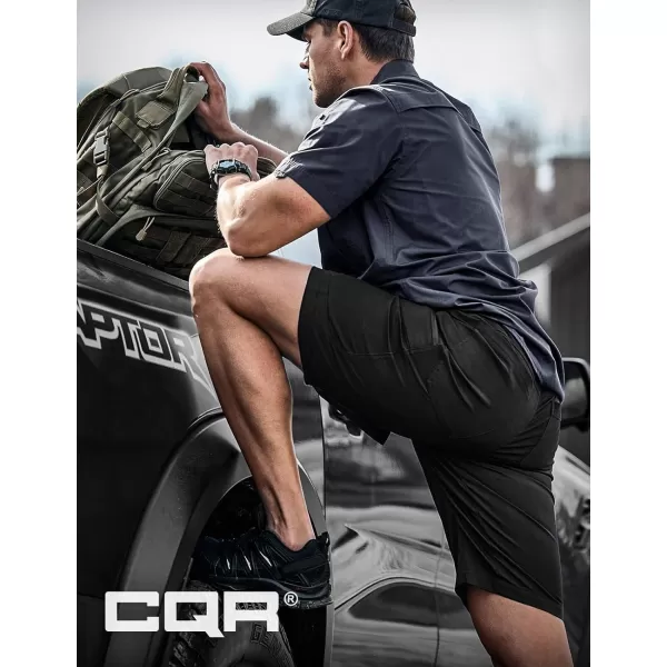 CQR Mens Flex Casual Cargo Shorts Lightweight Water Resistant Golf Shorts Stretch Tactical Work Shorts with MultiPocketSentinel Black