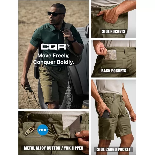 CQR Mens Flex Casual Cargo Shorts Lightweight Water Resistant Golf Shorts Stretch Tactical Work Shorts with MultiPocketSentinel Soil Green