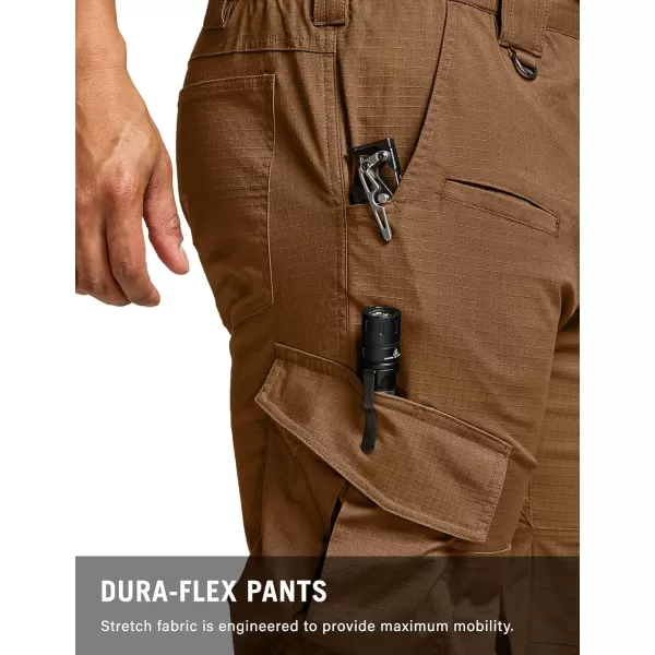 CQR Mens Flex Ripstop Tactical Pants Water Resistant Stretch Cargo Pants Lightweight EDC Hiking Work PantsDura Flex Copper Brown