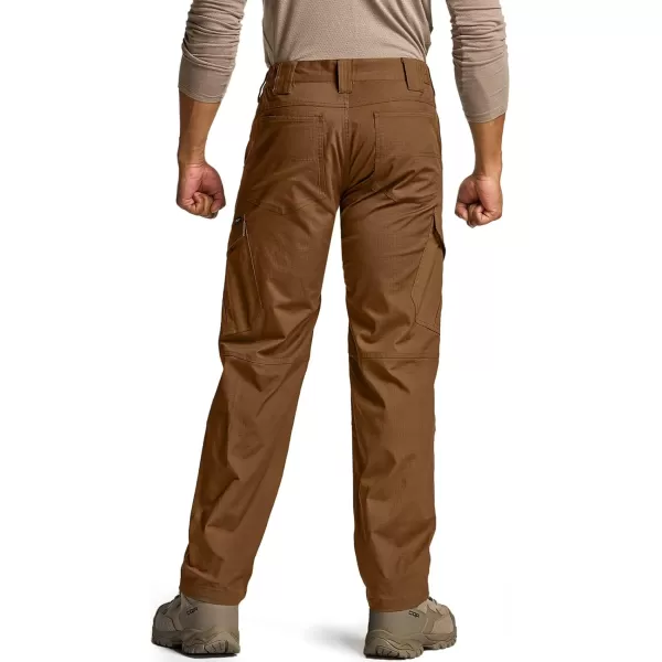 CQR Mens Flex Ripstop Tactical Pants Water Resistant Stretch Cargo Pants Lightweight EDC Hiking Work PantsDura Flex Copper Brown