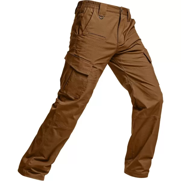 CQR Mens Flex Ripstop Tactical Pants Water Resistant Stretch Cargo Pants Lightweight EDC Hiking Work PantsDura Flex Copper Brown