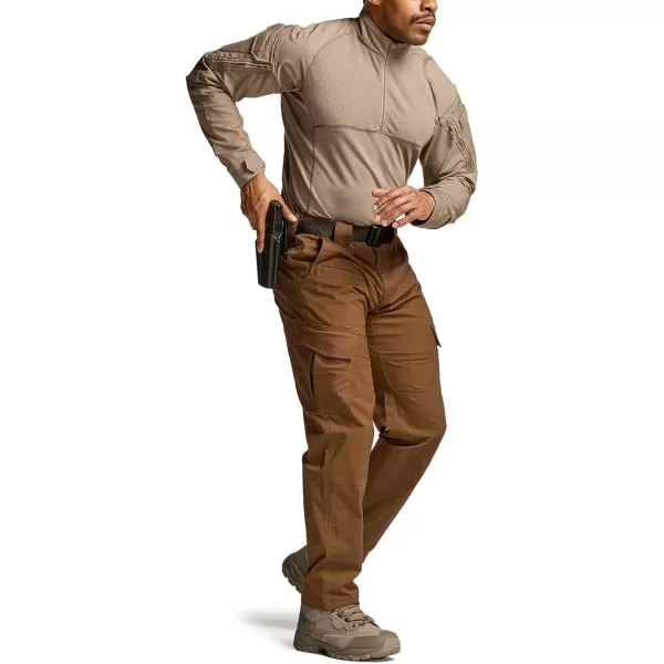 CQR Mens Flex Ripstop Tactical Pants Water Resistant Stretch Cargo Pants Lightweight EDC Hiking Work PantsDura Flex Copper Brown