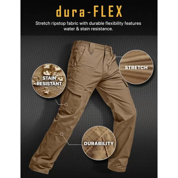 CQR Mens Flex Ripstop Tactical Pants Water Resistant Stretch Cargo Pants Lightweight EDC Hiking Work PantsDura Flex Cougar