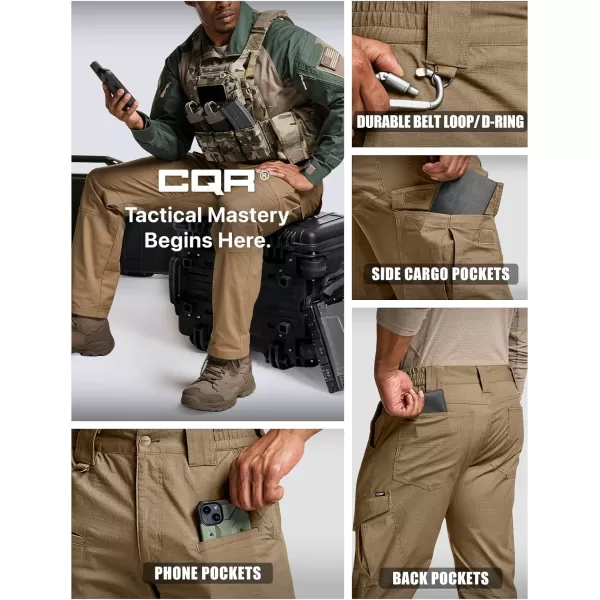 CQR Mens Flex Ripstop Tactical Pants Water Resistant Stretch Cargo Pants Lightweight EDC Hiking Work PantsDura Flex Cougar