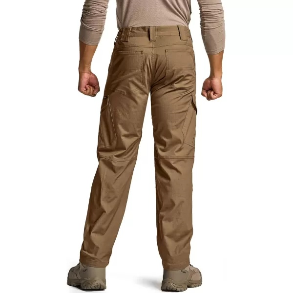 CQR Mens Flex Ripstop Tactical Pants Water Resistant Stretch Cargo Pants Lightweight EDC Hiking Work PantsDura Flex Coyote