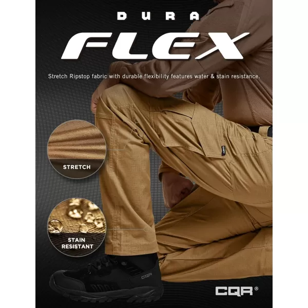 CQR Mens Flex Ripstop Tactical Pants Water Resistant Stretch Cargo Pants Lightweight EDC Hiking Work PantsDura Flex Coyote