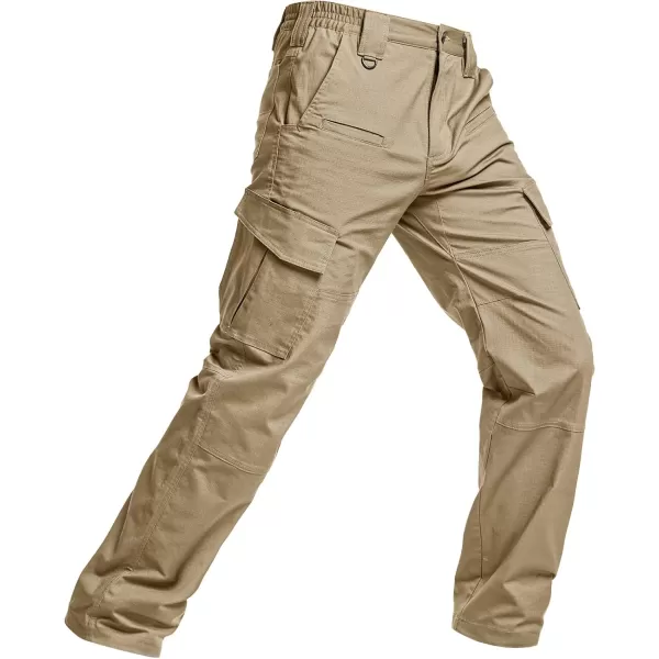 CQR Mens Flex Ripstop Tactical Pants Water Resistant Stretch Cargo Pants Lightweight EDC Hiking Work PantsDura Flex Khaki