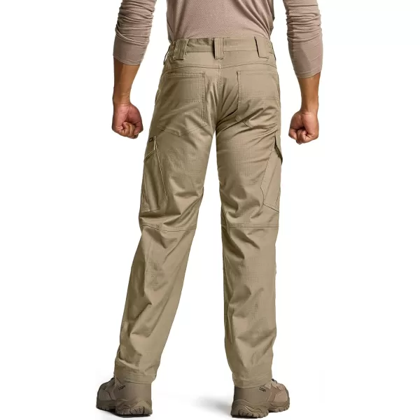 CQR Mens Flex Ripstop Tactical Pants Water Resistant Stretch Cargo Pants Lightweight EDC Hiking Work PantsDura Flex Khaki