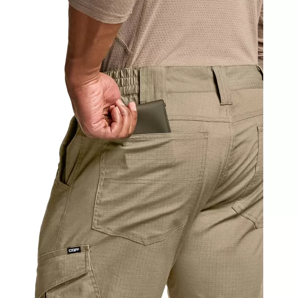 CQR Mens Flex Ripstop Tactical Pants Water Resistant Stretch Cargo Pants Lightweight EDC Hiking Work PantsDura Flex Khaki