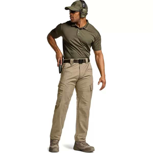 CQR Mens Flex Ripstop Tactical Pants Water Resistant Stretch Cargo Pants Lightweight EDC Hiking Work PantsDura Flex Khaki