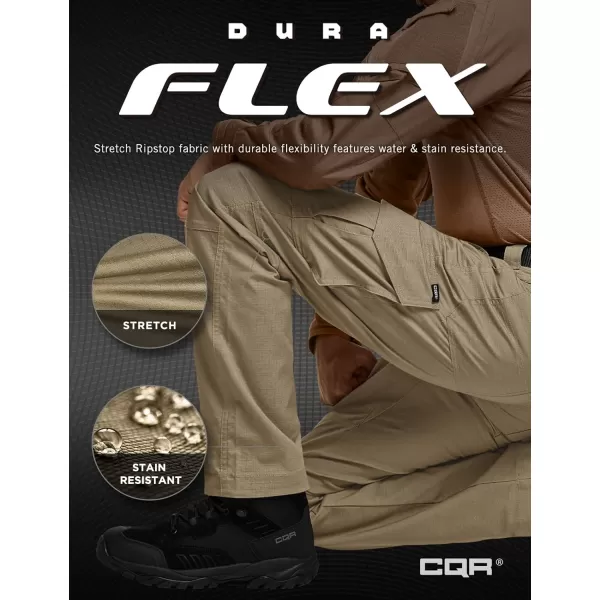 CQR Mens Flex Ripstop Tactical Pants Water Resistant Stretch Cargo Pants Lightweight EDC Hiking Work PantsDura Flex Khaki