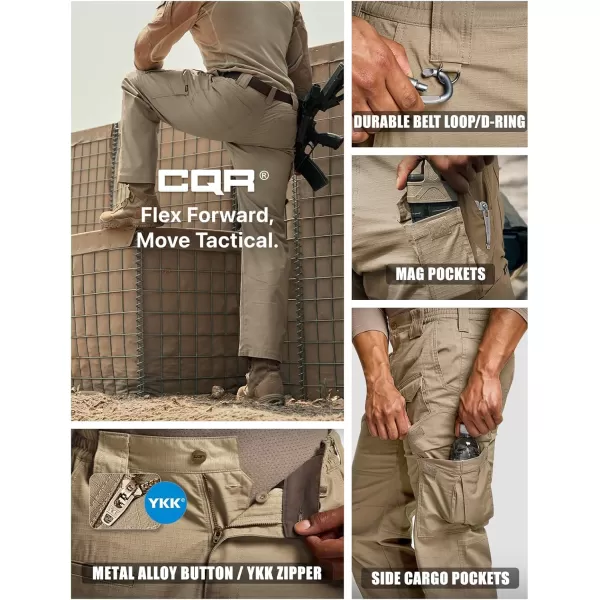 CQR Mens Flex Ripstop Tactical Pants Water Resistant Stretch Cargo Pants Lightweight EDC Hiking Work PantsDura Flex Mag Pocket Alamo Khaki