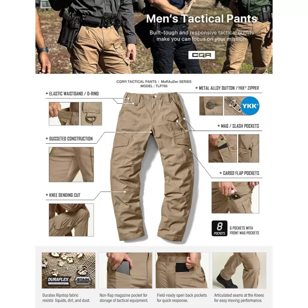 CQR Mens Flex Ripstop Tactical Pants Water Resistant Stretch Cargo Pants Lightweight EDC Hiking Work PantsDura Flex Mag Pocket Alamo Khaki