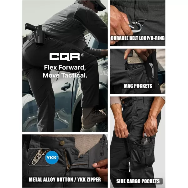 CQR Mens Flex Ripstop Tactical Pants Water Resistant Stretch Cargo Pants Lightweight EDC Hiking Work PantsDura Flex Mag Pocket Black