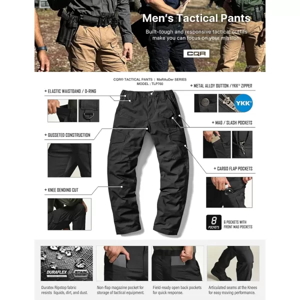 CQR Mens Flex Ripstop Tactical Pants Water Resistant Stretch Cargo Pants Lightweight EDC Hiking Work PantsDura Flex Mag Pocket Black