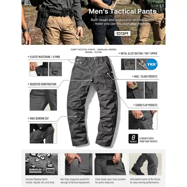 CQR Mens Flex Ripstop Tactical Pants Water Resistant Stretch Cargo Pants Lightweight EDC Hiking Work PantsDura Flex Mag Pocket Charcoal