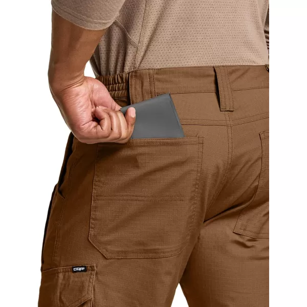 CQR Mens Flex Ripstop Tactical Pants Water Resistant Stretch Cargo Pants Lightweight EDC Hiking Work PantsDura Flex Mag Pocket Copper Brown