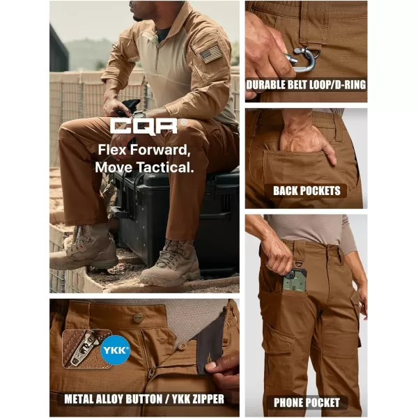 CQR Mens Flex Ripstop Tactical Pants Water Resistant Stretch Cargo Pants Lightweight EDC Hiking Work PantsDura Flex Mag Pocket Copper Brown