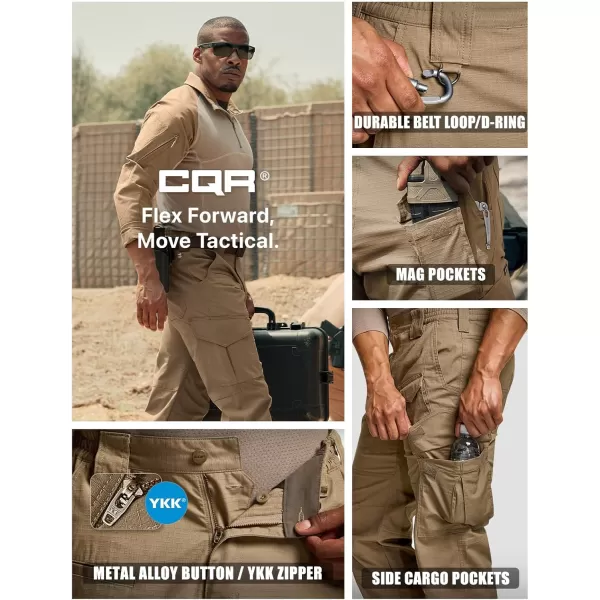 CQR Mens Flex Ripstop Tactical Pants Water Resistant Stretch Cargo Pants Lightweight EDC Hiking Work PantsDura Flex Mag Pocket Cougar