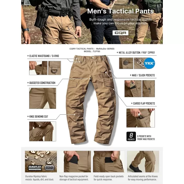 CQR Mens Flex Ripstop Tactical Pants Water Resistant Stretch Cargo Pants Lightweight EDC Hiking Work PantsDura Flex Mag Pocket Cougar