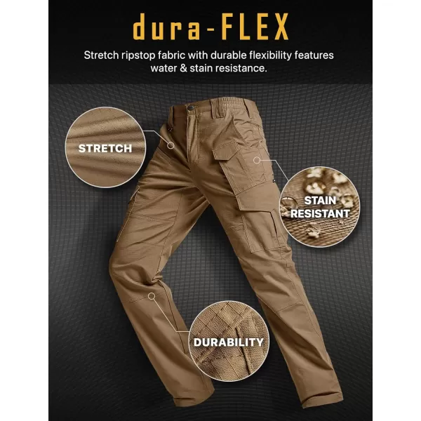 CQR Mens Flex Ripstop Tactical Pants Water Resistant Stretch Cargo Pants Lightweight EDC Hiking Work PantsDura Flex Mag Pocket Cougar