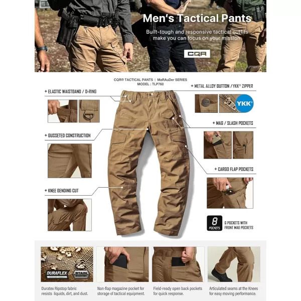 CQR Mens Flex Ripstop Tactical Pants Water Resistant Stretch Cargo Pants Lightweight EDC Hiking Work PantsDura Flex Mag Pocket Coyote